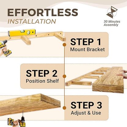 Howizz 60'' Pine Wood Floating Shelf for Wall - Rustic Wall Mounted Wooden Shelf for Stylish Home Décor, Fireplace Mantel 60inch (Natural, 60x8x2) - 1pcs