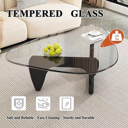 Modern Glass Coffee Table, Mid Century Small Coffee Table, Coffee Table for Living Room,Suitable for Bedroom Living Room Reception Office Tables (Black/Transparent, Small)
