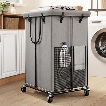 150L Large Laundry Basket with Wheels, Rolling Laundry Hamper with Removable Laundry Bag & Metal Frame, Oxford Fabric Dirty Clothes Hampers for Bedroom, Laundry Room, Bathroom, Dorm(Grey)