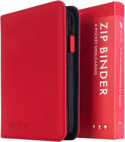 Vault X 4 Pocket Zip Binder, 160 Cards, Exo-Tec Material, 20 Side-Loading Pages (Red)