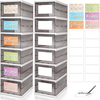 6 Shelf Weekly Clothes Organizer for Kids, Foldable Days of the Week Clothes Organizer with 18 Labels, Monday Through Weekend Essential Stuff Shoe Organizer, Kid Habit & Creativity Training