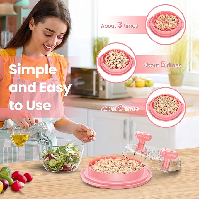 Chicken Shredder Tool Twist Large - 10'' Pro Meat Shredders for Chicken Breast,Visible Kitchen Gadgets Grinder Machine with Brush,Strong Anti-Slip Strip,Ergonomic Handle,BPA Free (Pink)