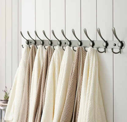 Dseap Coat Rack Wall Mount - 38” Long 10-Tri-Hooks Heavy Duty Coat Hanger Rail Wall Hooks for Hanging Coats Hats Clothing Clothes Purse Mudroom Entryway, Gray