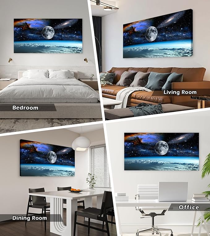 XXMWallArt FC2598 Space View From Earth Space Canvas Wall Art Landscape Modern Canvas Painting Decor for Living Room Bedroom Kitchen Home and Office Wall Decor