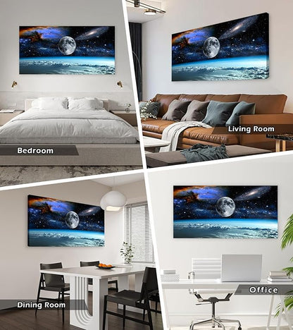 XXMWallArt FC2598 Space View From Earth Space Canvas Wall Art Landscape Modern Canvas Painting Decor for Living Room Bedroom Kitchen Home and Office Wall Decor