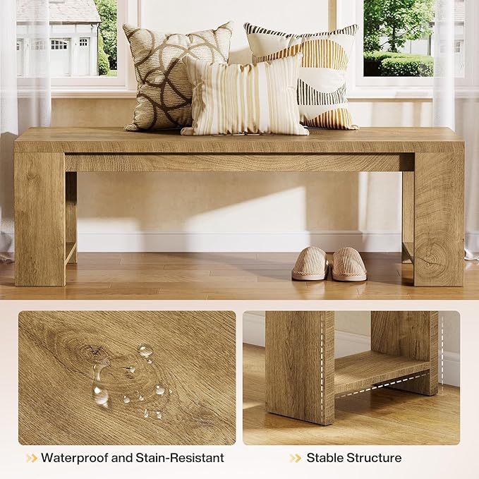 Tribesigns 47.2” Wooden Entryway Bench, Modern Farmhouse Shoe Bench for Hallway, Foyer, Bedroom, Rustic Brown
