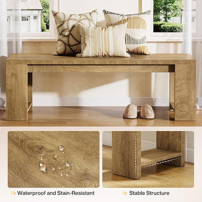 Tribesigns 47.2” Wooden Entryway Bench, Modern Farmhouse Shoe Bench for Hallway, Foyer, Bedroom, Rustic Brown