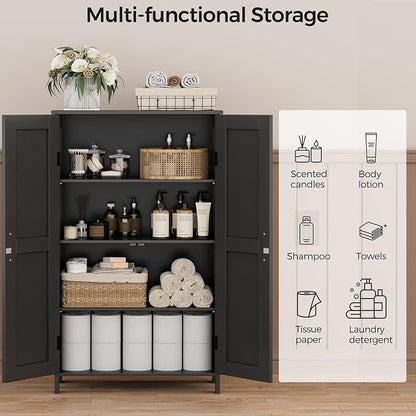 Homleke Farmhouse Bathroom Cabinet with Adjustable Shelves, Free-Standing Storage Cabinet with Barn Doors, for Kitchen, Living Room, Dining Room, Entryway, Black