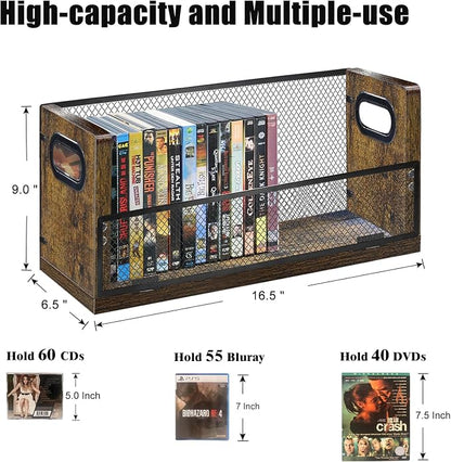 PUTNATRURE DVD CD Storage Rack, 3 Pack Holds 84 DVDs (28 Each), Stackable Wood & Metal DVD Tower with Magnetic Opening Door for Easy Access, Desktop Organizer for Blu ray, Video Game Cases, VHS Tapes
