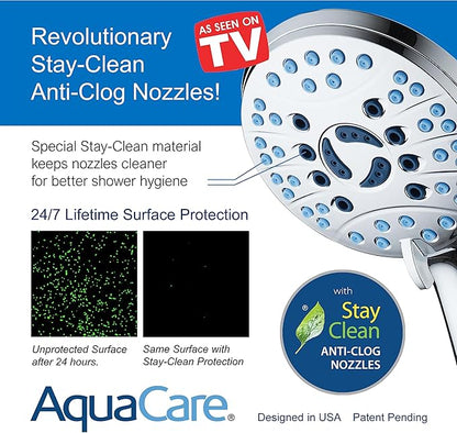 Hotel Spa AquaCare As-Seen-On-TV High Pressure Handheld & Rain 50-mode 3-way Shower Head Combo with Anti-clog Jets, 2-mode Tub & Pet Power Wash, Extra Wall Bracket, 6 ft. Hose, All Chrome Finish