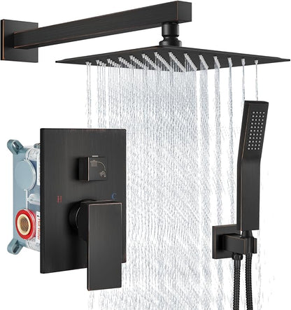Aolemi Shower Faucet Set Rain Shower System with Handheld Spray Bathroom Shower Combo Rough-in Valve and Shower Trim Kit Included Oil Rubbed Bronze 8 Inch Wall Mount Shower Head