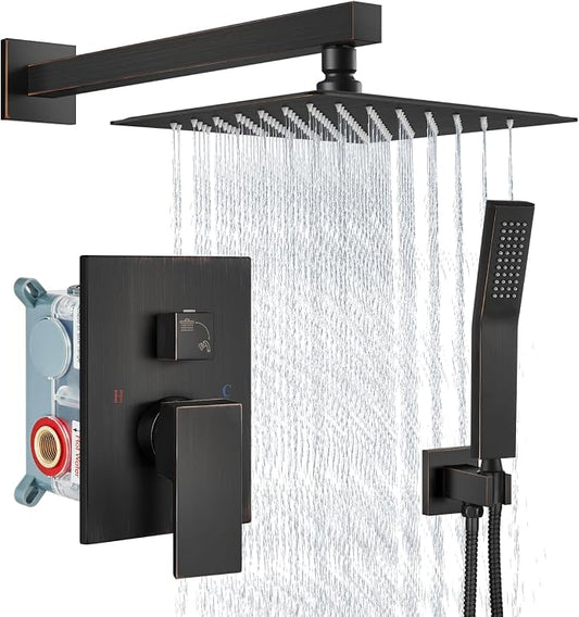 Aolemi Shower Faucet Set Rain Shower System with Handheld Spray Bathroom Shower Combo Rough-in Valve and Shower Trim Kit Included Oil Rubbed Bronze 8 Inch Wall Mount Shower Head
