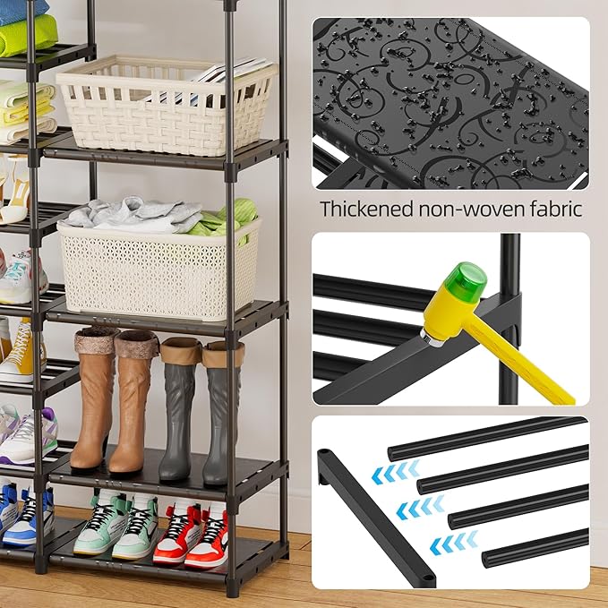 12 Tier Shoe Rack Tall, Metal Shoe Rack Organizer, Large Capacity Holds 34-50 Pairs, Boot Rack Organizer for Entryway, Closet, Garage, Black