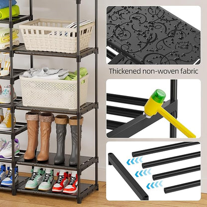 12 Tier Shoe Rack Tall, Metal Shoe Rack Organizer, Large Capacity Holds 34-50 Pairs, Boot Rack Organizer for Entryway, Closet, Garage, Black