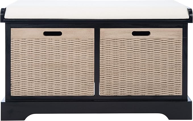 Safavieh Home Collection Landers Black 2-Drawer/Cushion Storage Bench (Fully Assembled) BCH5702B
