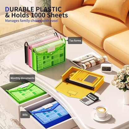 XingDuing 7 Pack Plastic Expanding File Folder, Transparent envelopes with Snap Closure, Fit Legal/B4 Size for School/Office/Home/Hospital, No Dividers, Large Capacity-7 Colors