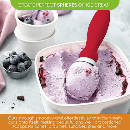 Spring Chef Red Heavy Duty Ice Cream Scoop with Non-Slip Handle, Professional Ice Cream Spoons for Gelato, Sorbet, Frozen Yogurt, Sorbet, Cookie Dough, Melon - Dishwasher Safe - 2 Pack