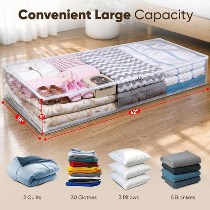 Masirs Clear Underbed Storage Bag, Durable Vinyl Material to Shield Your Contents from Dust, Dirt and Moisture, Easy Gliding Zipper for Easy Access and Label Pocket for Easy Identification, (2-Pack)