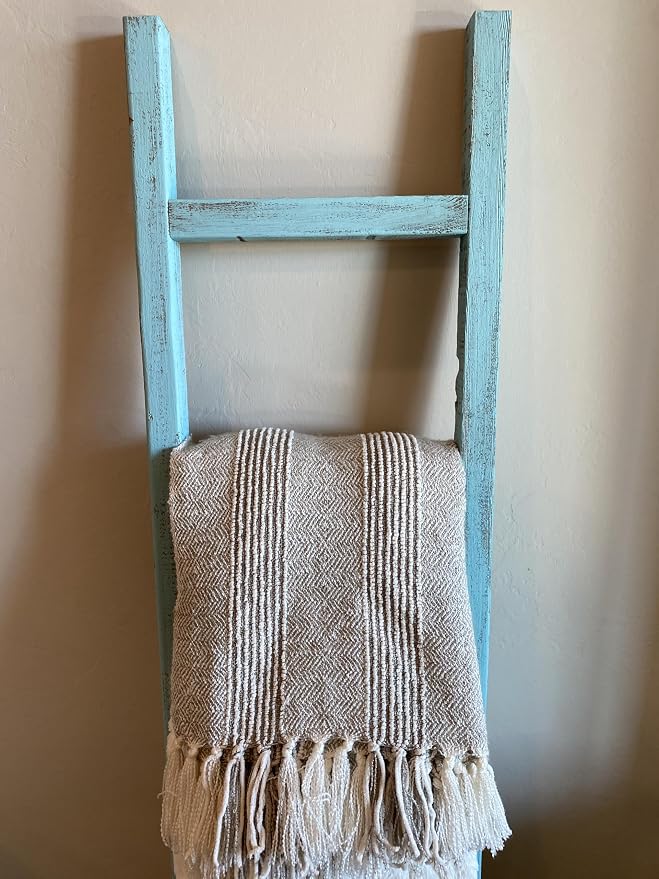 BARNWOODUSA Rustic Farmhouse Decorative Ladder - Our 47 inch Ladder can be Mounted Horizontally or Vertically and is Crafted from Reused Wood No Assembly Required Robins Egg Blue