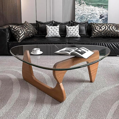 Modern Glass Coffee Table, Mid Century Small Coffee Table, Coffee Table for Living Room,Suitable for Bedroom Living Room Reception Office Tables (Walnut/Transparent, Small)