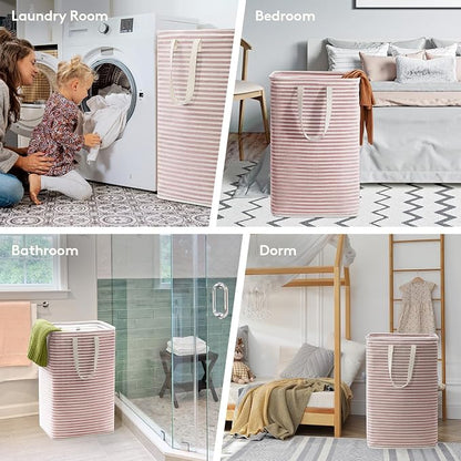 Lifewit 2 Pack Laundry Basket 80L Each, Collapsible Clothes Hamper with Reinforced Handles, Freestanding Waterproof Design for Bedroom and Laundry Room, Pink 160L Total
