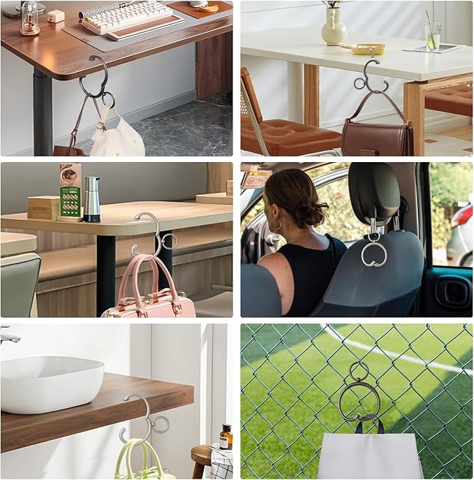 Purse Hook for Table 2-in-1 Anti Slip Purse Hook, Table Purse Hook with Gift Box, Heavy Duty Bag Hook Available for Women and Men Gifts (Silver)