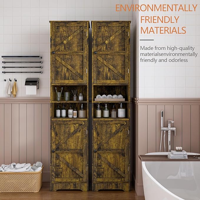 Tall Bathroom Storage Cabinet, Vertical Freestanding Organizer with Adjustable Shelf, Slim Design for Small Bathrooms, Towels & Toiletries Storage Retro Colors