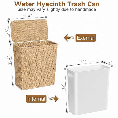 iEGrow Paper Rope Trash Can,Bathroom Trash Can with Lid, 3 Gallon Wicker Waste Basket with Removable Liner, for Bedroom, Living Room, Toilet, Under Sink Natural
