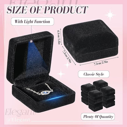 Yinkin 12 Pcs Black Velvet Jewelry Boxes LED Light Display Ring Necklace Bracelet Chain Gift Box Bulk Wedding Proposal Anniversary(Small Pendant Box,Square)