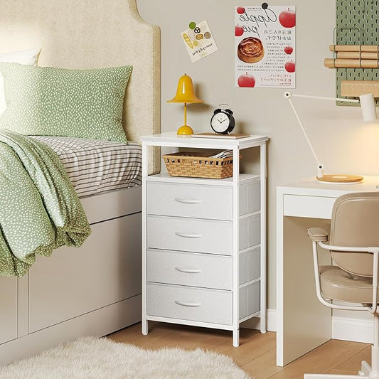 Huuger Night Stand with Charging Station, Multiple Drawer Dresser for Bedroom, Bedside Table, Tall Nightstand with PU Leather Finish, Open Shelf, End Table, for Closet, Entryway, Bedroom, White