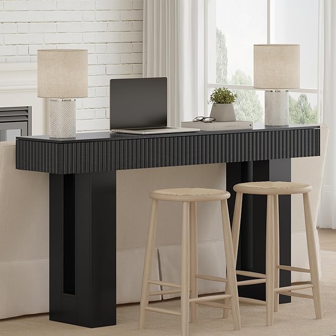 63-Inch Long Entryway Console Table with a Fluted Design, Thick Wood Farmhouse Sofa Table Behind Couch, Narrow Hallway Accent Table for Living Room, Foyer, Entrance, Modern Black