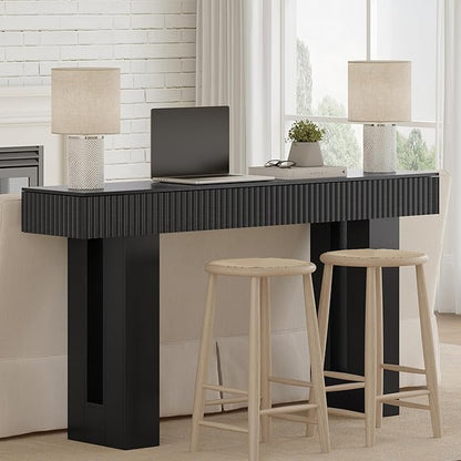 63-Inch Long Entryway Console Table with a Fluted Design, Thick Wood Farmhouse Sofa Table Behind Couch, Narrow Hallway Accent Table for Living Room, Foyer, Entrance, Modern Black