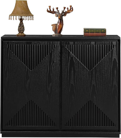 LKTART Buffet Cabinet Sideboard with Storage, Mid Century Modern Credenza with Doors & Shelves, Wood Small Coffee Bar Media Console Table for Kitchen, Living Room, Entryway-Black