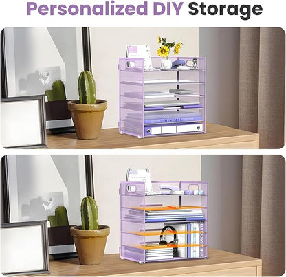 Daltack 6 Tier Paper Organizer for Desk, Paper Letter Tray Organizer for Desks, Mesh Desk File Organizers with Handle for Office, Home, School, Purple