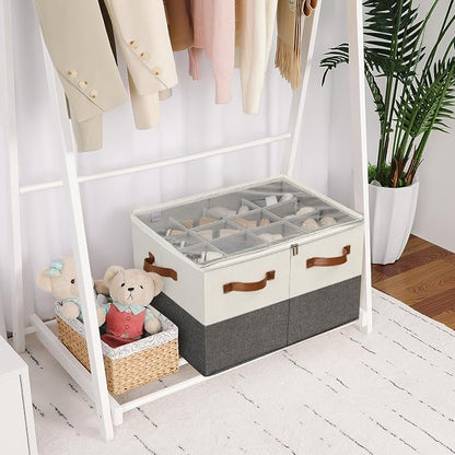 TOPIA HOME Shoe Organizer for Closet, Foldable Shoe Box with Adjustable Dividers and Clear Cover, Space Saving Shoe Storage Organizer Cabinet with Reinforced Handles, Fits 16 Pairs TP09WG
