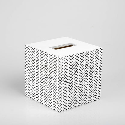 Ilyapa Wooden Tissue Box Cover, White Wood Herringbone Design - Modern Printed White Wooden Tissue Holders