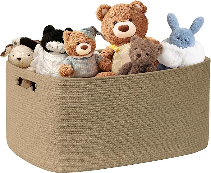 SunNewt 72L Large Wicker Laundry Basket for Living Room Storage,Boho Woven Cotton Rope Baskets for Kids Toy,Gifts,Square Blanket Hamper for Bedroom Dirty Clothes,Jute