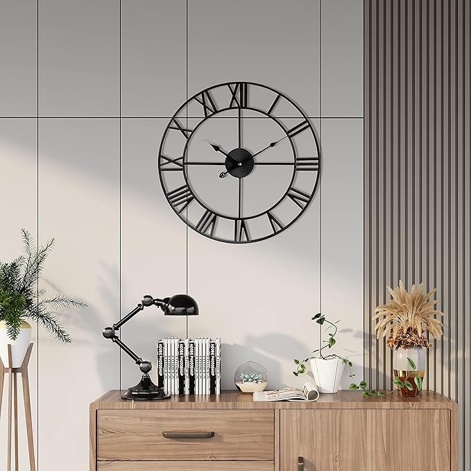 1st owned Large Wall Clock for Living Room Decor Silent Non-Ticking Decorative Wall Clock Roman Numerals Vintage Battery Operated (Black, 32 Inches)