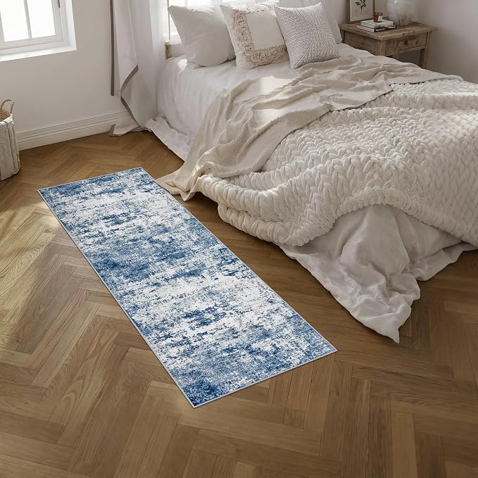 2'x6' Runner Rug Washable Rug: Modern Abstract Soft Thin Runner Rug Blue