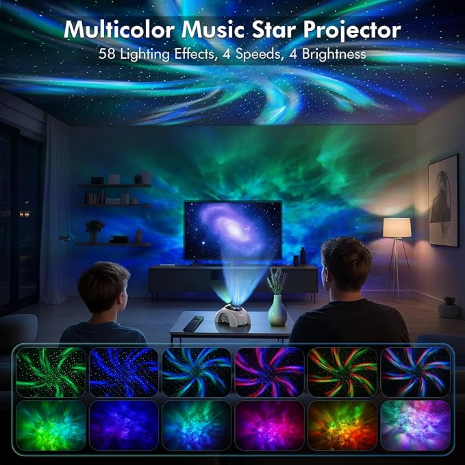 Rossetta Dual Lens Galaxy Projector, Star Projector for Bedroom with White Noise & Bluetooth Speaker, Remote, Timer, Aurora & Nebula Night Light for Room Decor, Party, Yoga, Gifts for Kids Adult Teen