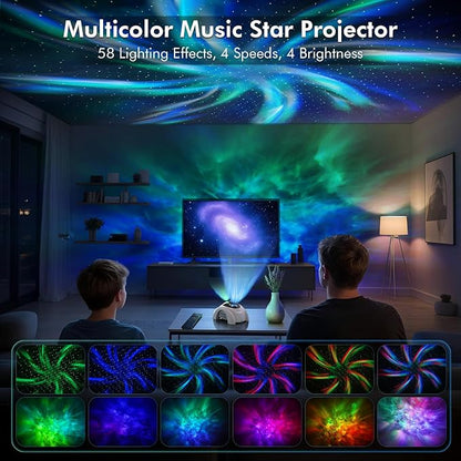 Rossetta Dual Lens Galaxy Projector, Star Projector for Bedroom with White Noise & Bluetooth Speaker, Remote, Timer, Aurora & Nebula Night Light for Room Decor, Party, Yoga, Gifts for Kids Adult Teen