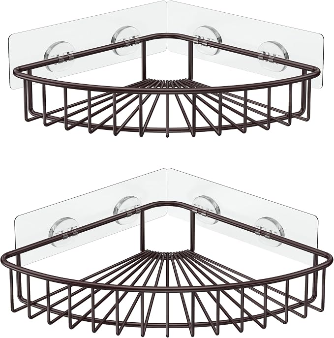 SMARTAKE 2-Pack Corner Shower Caddy, SUS304 Stainless Steel, Wall Mounted Bathroom Shelf with Adhesive, Storage Organizer for Toilet, Dorm and Kitchen (Bronze)