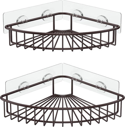 SMARTAKE 2-Pack Corner Shower Caddy, SUS304 Stainless Steel, Wall Mounted Bathroom Shelf with Adhesive, Storage Organizer for Toilet, Dorm and Kitchen (Bronze)