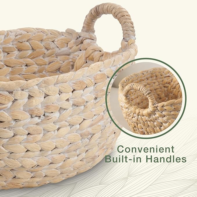 Set of 3 Wicker Storage Baskets for Organizing - Woven Decorative Baskets with Handles - Organizers for Bathroom, Kitchen, and Shelves (White)