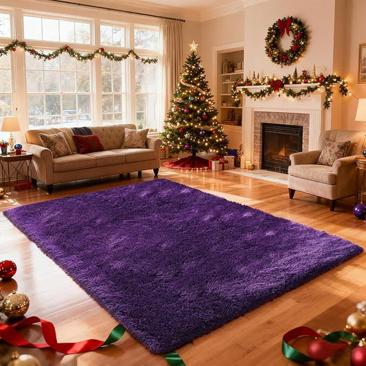 Shag Area Rugs for Bedroom Living Room,8X10 Ultra Soft Purple Fluffy Area Rugs for Dorm,Indoor Carpet Plush Rugs for Home Decor, Purple