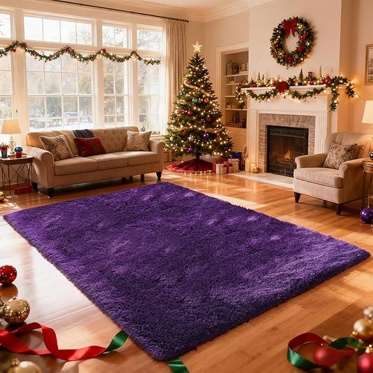 9X12 Large Shag Area Rugs for Living Room Bedroom,Big Soft Purple Fluffy Rug for Bedroom Dorm,Indoor Carpet Plush Rugs for Living Room Home Decor,Purple