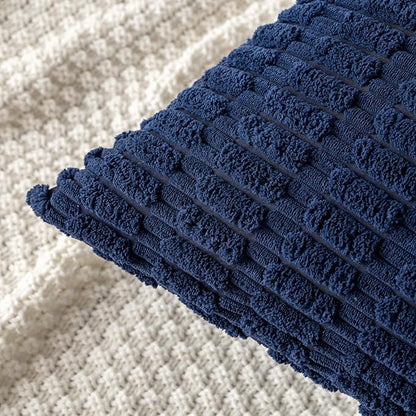 MIULEE Pack of 2 Corduroy Decorative Throw Pillow Covers 16x16 Inch Soft Boho Striped Pillow Covers Modern Farmhouse Home Decor for Summer Coastal Sofa Living Room Couch Bed Dark Blue