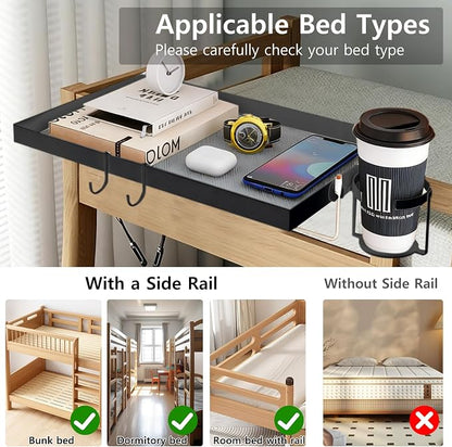 Metal Bedside Shelf for Dorm Room Bunk Bed & Top Bunk, Dorm Room Essentials, Bed Side Table Tray Organizer (Black)