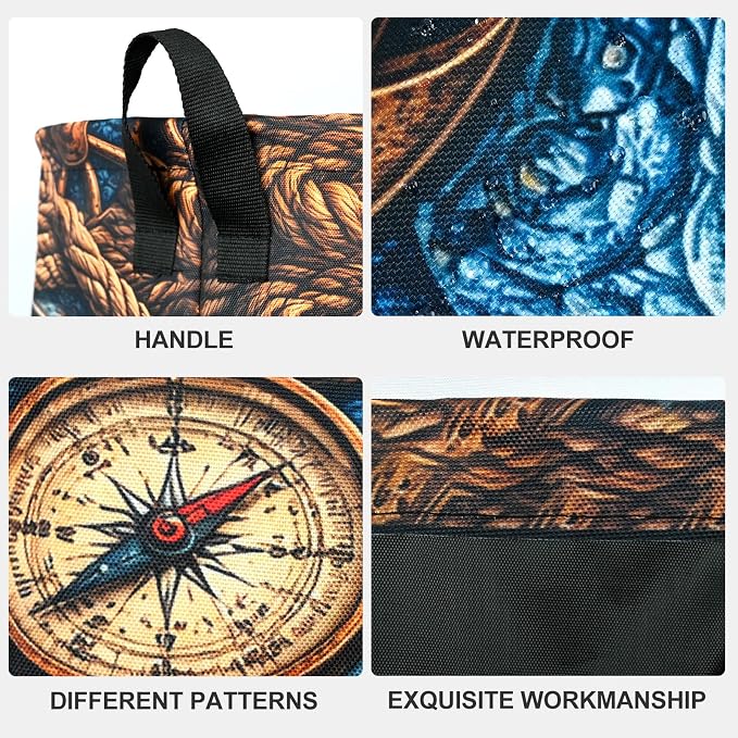 Nautical Laundry Basket Waterproof Laundry Hamper Foldable Laundry Bag with Handles for Bedroom, Bathroom, Office, Clothes Storage