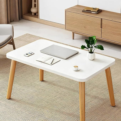 Square Coffee Table Low Table with 4 Solid Wood Sturdy Legs,Floor Table Desk for Sitting on The Floor,19.7"D x 31.5"W x 16"H Inches,Living Room/Toy room Furniture,Rental house Furniture (White-Square)